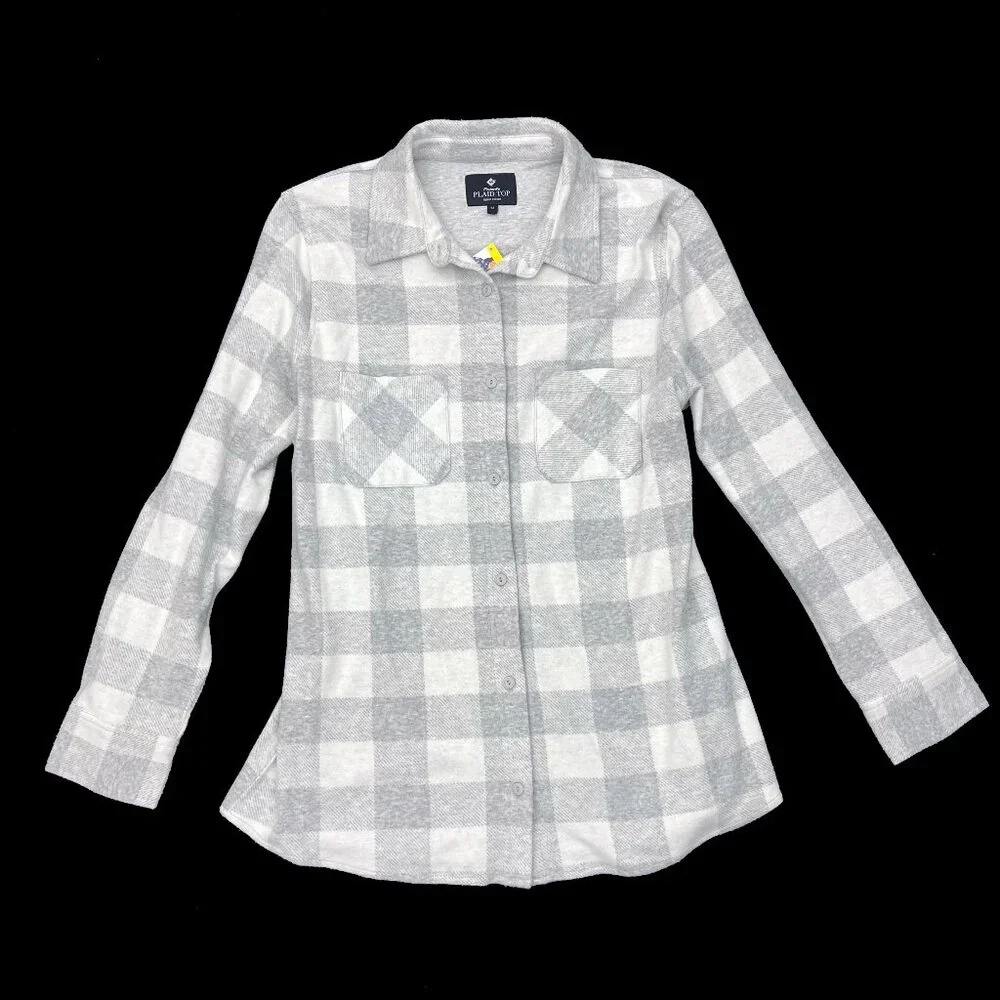 Members Mark Favorite Plaid Top Womens M Gray White Plaid Shacket NEW NWT - Picture 1 of 4